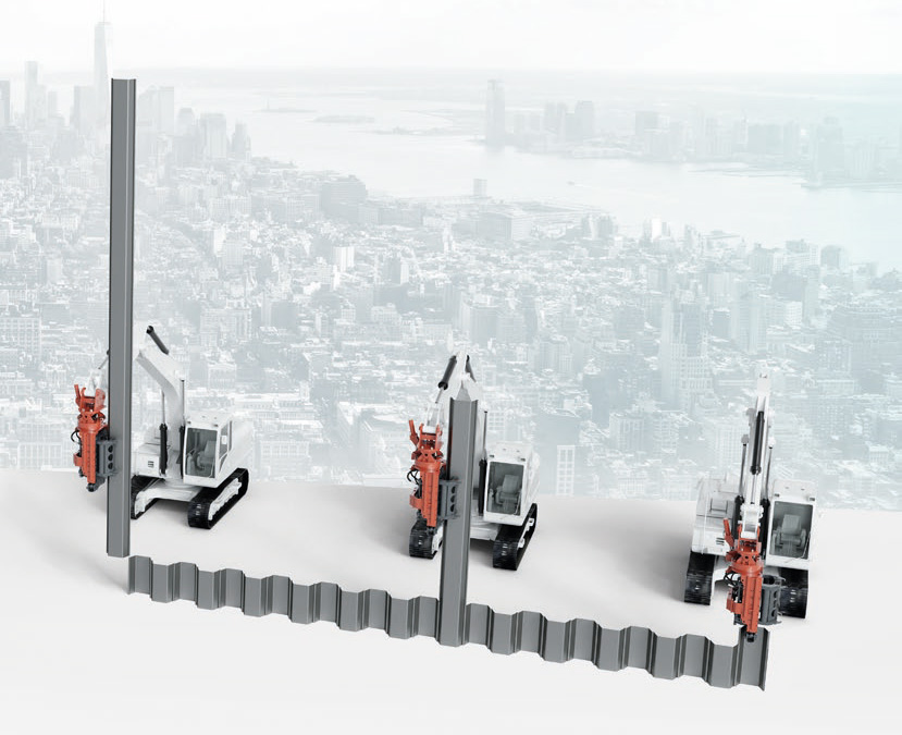 3 MOVAX excavator mounted side grip pile drivers